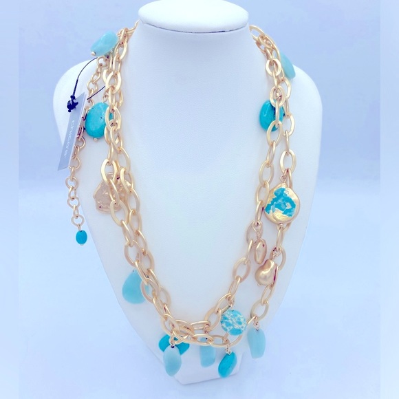 Chico's Jewelry - Chicos Turquoise & Gold Tone Necklace Part of The Gold And Turquoise Collection